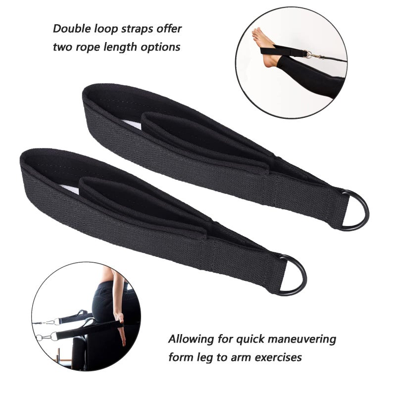 LOOEEL 2Pcs Pilates Double Loop Straps Feet Fitness Equipment Straps Double Padded Pilates D-Ring Loops Yoga Double Loop Straps Handle Straps Pilates Reformer Accessories for Home Gym Workout - Image 4